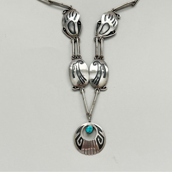 Amazing Vintage Danny Clark Navajo Turquoise Sterling Silver Overlay Necklace - Picture 6 of 14